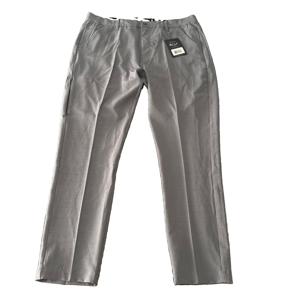 Bylt Kinetic Pant 2.0 Pants Mens 38 Gray Stretch Zip Pocket Chino Casual Tech